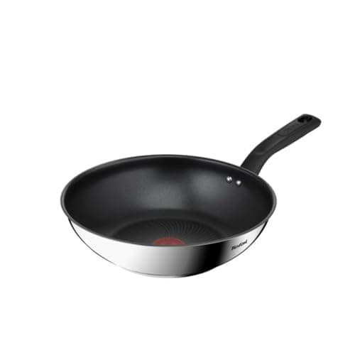 Image of Tefal Titanium Max 28 cm Stainless Steel Wok Pan, Long Lasting Non Stick, Smart Cooking Signal Technology - Suitable for All Hobs + Induction