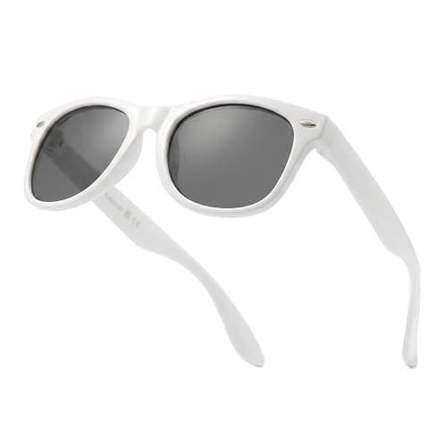 Image of Komonee Kids Flexible Sunglasses Polarized White Silicone Drifter Classic Style Retro Sun Shades Eye Glasses UV400 Unisex For Boys and Girls Age 3-10