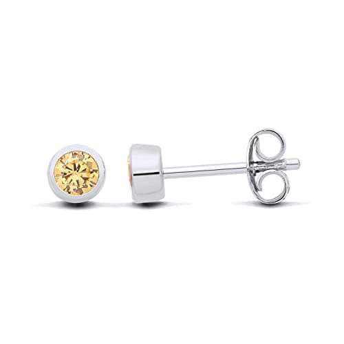 Image of Old English Jewellers Sterling Silver Citrine Stud Earrings - November Birthstone. Silver Stud Earrings for Women with Citrine Stone.