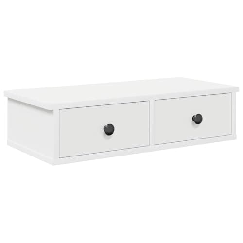 Image of vidaXL wall shelf with drawers - white 60x25x15 cm engineered wood - space-saving floating storage solution for living room/bedroom