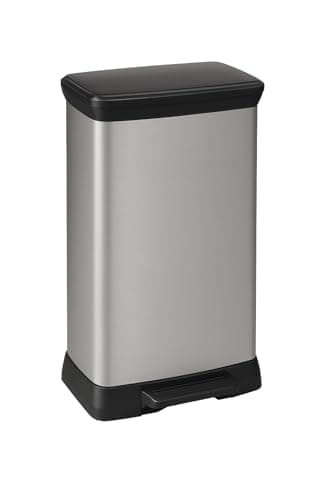 Image of CURVER 50L Kitchen Pedal Deco Bin, 50 Litres, Matt Silver, Waste Disposal for Kitchen, Home, Office & Recycling