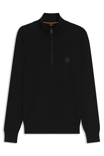 Image of BOSS Mens Zip Neck Sweater Long Sleeve Cotton Black XL