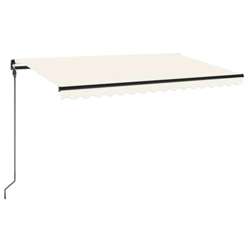 Image of "vidaXL Cream Manual Retractable Awning with LED - Outdoor Patio, Garden Deck UV and Water-Resistant Shade, Adjustable Height and Angle, Solar-Powered Lighting - Aluminium Frame, Polyester Fabric"