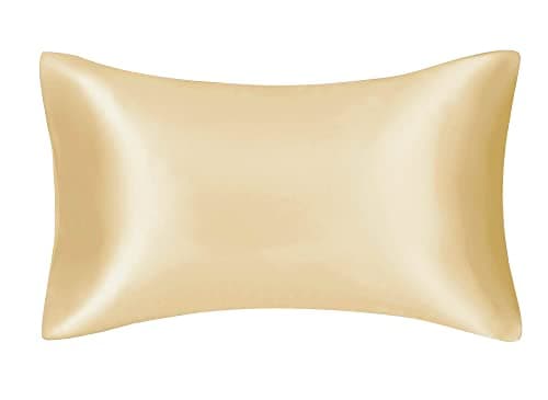 Image of 100% Mulberry Silk Momme Charmeuse Silk Pillowcase Both Sides Silk Hypoallergenic Pillow Shams Cover for Skin Health with Hidden Zipper (Gold, Standard(50x75cm))