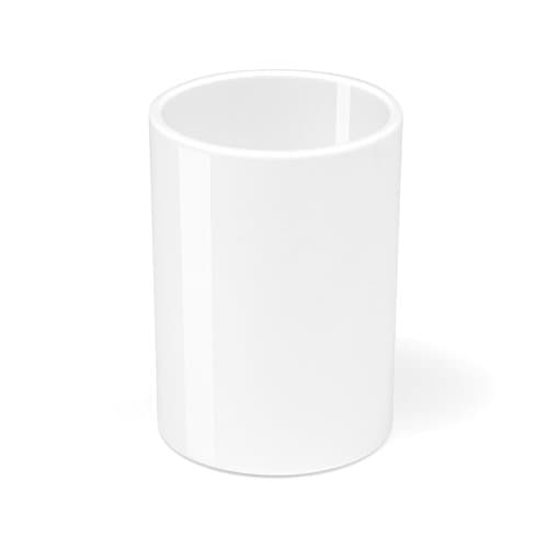 Image of Osco White Plastic Pen Pot – Round Transparent Pencil Holder & Desk Tidy – Durable Office Organiser for Stationery, Pens, Pencils & Makeup Brushes – H11 x W8 x D8 cm