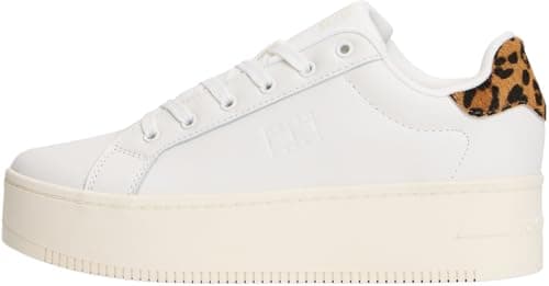 Image of Tommy Jeans Womens Tjw Flatform Leopard Sneaker En0en02930 Low Top, White Ivory Leopard, 5 UK
