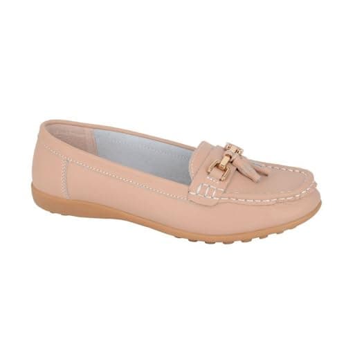 Image of Boulevard Womens/Ladies Tassel Action Leather Loafers (5 UK) (Beige)