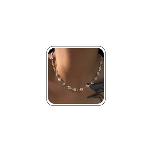 Image of Xduargs Vintage Boho Flower Daisy Necklace Gold Choker Spring Charm Jewelry for Women