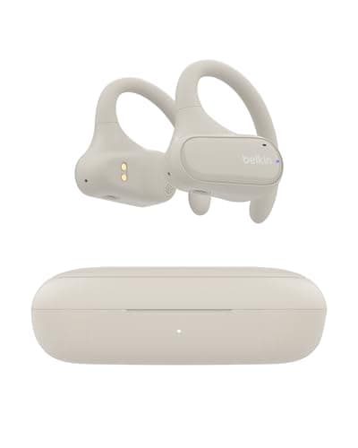 Image of Belkin SoundForm ClearFit Open-Ear Headphones, lightweight wireless earphones with ENC, Bluetooth earbuds with ear hooks, clear calls, 26H playtime, IPX5 running and gym headphones for sports - Sand
