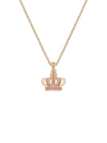 Image of Juicy Couture Crystal Icon Crown Pendant Necklace for Women (Gold/Pink Crystal)