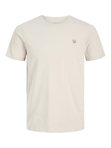 Image of JACK & JONES Crew Neck T-Shirt Printed Denim Logo-Moonbeam - Slim-Black EMB-Small