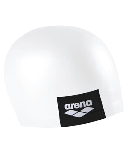 Image of Arena Unisex Adult Logo Molded Silicone Training Swim Cap for Intensive Swimming Reduced Drag Durable Wrinkle Free Fit, White