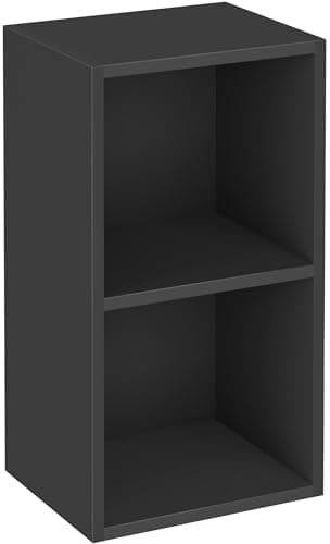 Image of Blisswood Wooden Book Shelf Unit 2-tier Tall Freestanding Bookcase with Storage Shelves Cube Unit for Living Room, Bedroom, Office Bookshelf with CD Storage & Display Cabinet (Black)