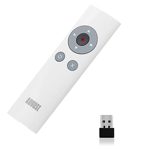 Image of August LP200W Wireless Presentation Clicker – Red Laser PowerPoint Remote, 2.4GHz USB Receiver, 15m Range, ALT+TAB Hotkeys, Carry Case, Slide Advancer for Mac/Windows/Google Slides - White