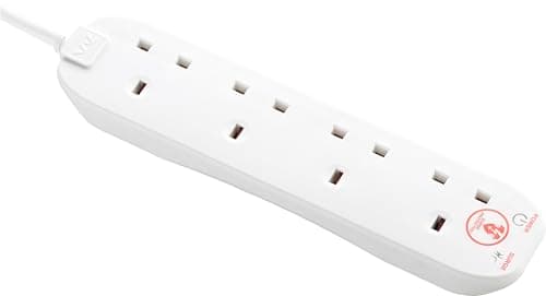 Image of Masterplug Four Socket Extension Lead, 2 Metre Cable, Surge Protection, Power and Surge LED Indicators, Unswitched, 4-Way Plug Extension Cable, Power Strip, White, 13A, 4G, 2m, SRG4210N