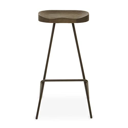 Image of Premier Housewares Bar Stool, Industrial Design Stool, Sleek and Sturdy, Elm Wood Seat, Modern Retro Style, Bar Stool Dimensions W44 x D47 x H78cm.
