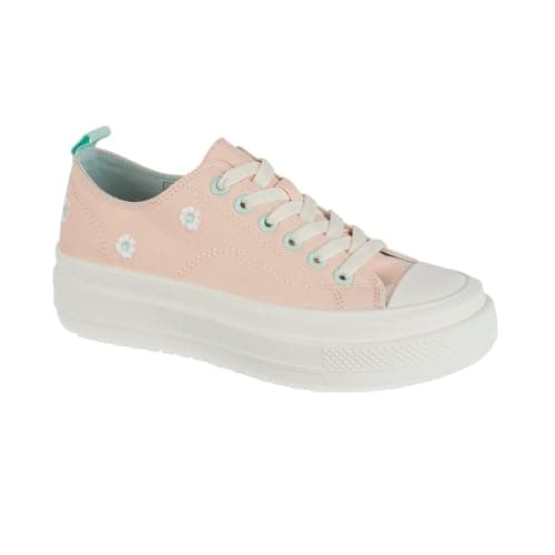 Image of Urban Jacks Women’s Platform Canvas Trainer with Floral Detail – Lightweight Lace-Up with Cushioned Sole, Casual Everyday Shoe (Pink, UK Footwear Size System, Adult, Women, Numeric, Medium, 5)