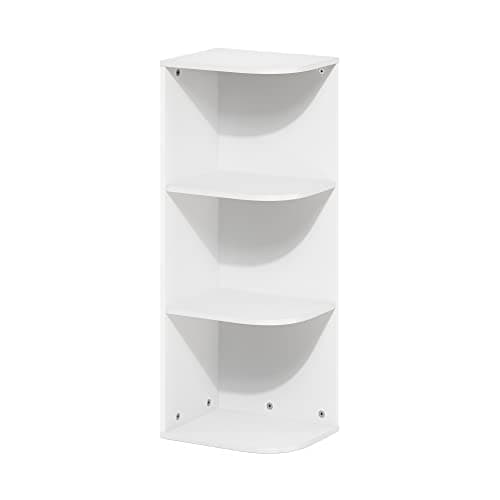 Image of Furinno PASIR Book Shelf, 3-Tier Corner Bookshelf, Open Shelves Bookcase 9.3 x 12 x 31.5, for Living Room, Bedroom, Home Office, White