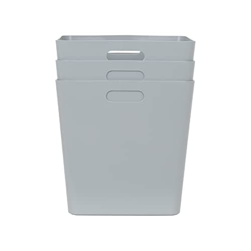 Image of Wham Studio 3 x 18L Deep Rectangular Plastic Storage Baskets | Ideal for Kitchens, Bathrooms, Stationery & More | Easy Access Integrated Handles | Made in the UK - Cool Grey