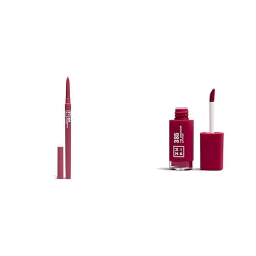 Image of 3INA MAKEUP - The Automatic Lip Pencil 254 + The Longwear Lipstick 385 - Dark pink nude Waterproof Lip Liner + Burgundy Long Lasting Matte Lipstick with Hyaluronic Acid - Vegan - Cruelty Free