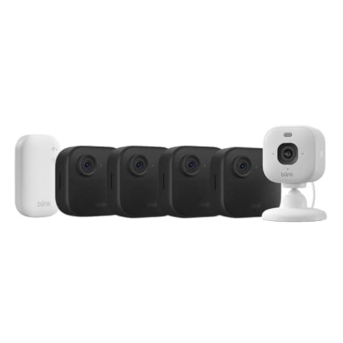 Image of Blink Outdoor 4 camera (newest gen)+ Blink Mini 2K+ White (newest gen) – Wireless HD smart security camera, two-year battery life, enhanced motion detection - 4 camera system with Sync Module Core incl. - IP65