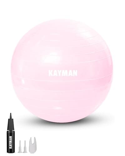 Image of KAYMAN Exercise Ball - Anti-Burst System, Non-Slip Rings, Durable Material, Easy to Inflate, Perfect for Yoga, Pilates, Fitness, Balance Training, Gym, and Home Workouts (Rose Quartz, 55cm)