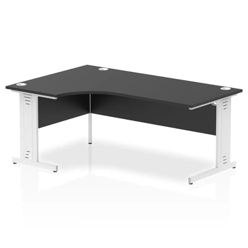 Image of Mr Office Impulse Left Crescent Desk, White Cable Managed Leg, Black, 1800