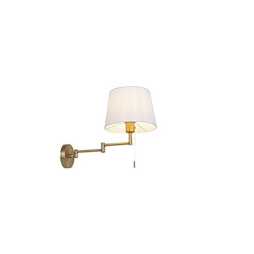 Image of Qazqa - Wall Lamp I Wall Light Bronze with White Shade and Adjustable arm - Ladas Deluxe- - Modern - Suitable for LED E27 | 1 Light - Fabric Wall Light - Suitable for Living Room I Kitchen I Bedroom