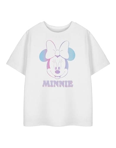 Image of Disney Minnie Mouse Girls White Short Sleeved T-Shirt | Gradient Graphic Tee for Kids | Classic Character Apparel | Crew Neck Top | Children's Fashion Clothing & Merchandise