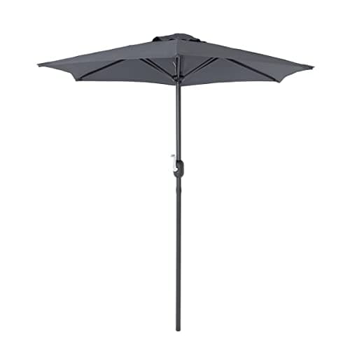 Image of CHARLES BENTLEY Outdoor, Garden, Patio 2m Parasol Shade Umbrella, 2.5kg, Water Resistant, Sunshade, Free Standing, Crank Winding System, 38mm Pole, Steel Frame, In Grey (225x200cm)