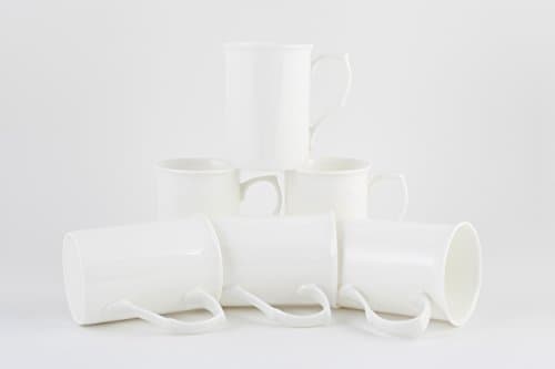 Image of White 10oz Castle Mugs Set of 6 by CHINACAVE - Premium Fine Bone China Cups and Mugs - Professional Quality for Kitchens, Restaurants, Cafes