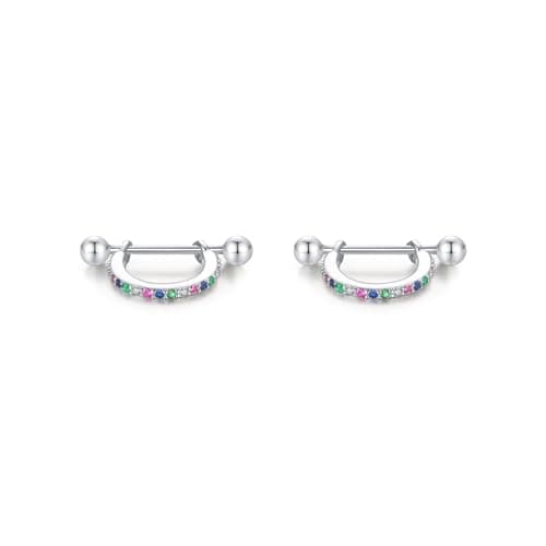 Image of 20G Colorful CZ Cartilage Hoop Earrings for Women Girls Sterling Silver 925 Crystal Rainbow Small Huggie Hoops Tragus Earrings Piercing Helix Earrings Birthday Jewelry Gifts