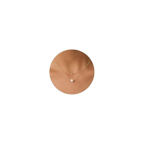 Image of PRTGL Pearl Necklace - 14ct Gold Plated 8mm Pearl Tiny Bead Dainty Double Layered Bridal Necklace for Women