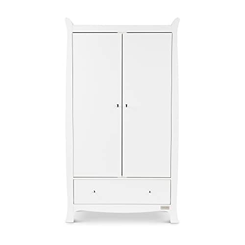 Image of Ickle Bubba Snowdon Sleigh Style Wardrobe – Classic Nursery Wardrobe with Soft Close Doors, Double Hanging Rails & Spacious Lower Drawer, Elegant White Baby Storage Furniture, 175cm Height