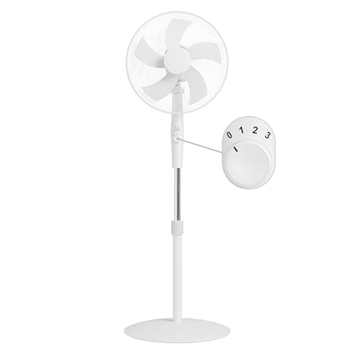 Image of Knight 16" Pedestal Stand Fan with Rotary Knob | Round Base | 140cm Adjustable Height | 3-Speed Setting | Heavy Round Base | Oscillating & Tilting Head | Matt White | Patent Design