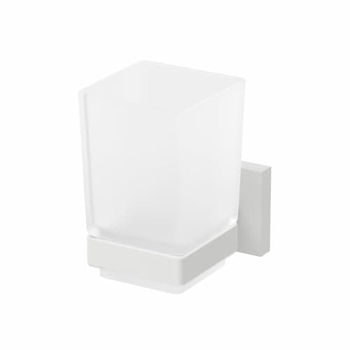 Image of Architeckt® Wall Mounted Toothbrush Holder Frosted Glass Square Tumbler Cup Holder for Bathroom Lavatory Polished Chrome Wall Mount Concealed Fixings Screws or Adhesive Accessory