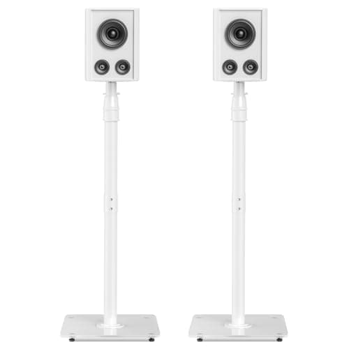 Image of Suptek Heavy-Duty Floor Standing Speaker Stands Pair | Anti-Tip Rear Surround Sound Stands for Bose, JBL, Sony | 86-113cm Height Adjustable, 10kg Capacity, Tool-Free Assembly, White (SFM001W)