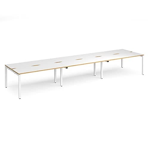 Image of DAMS Adapt triple back to back desks 4800mm x 1200mm - white frame, white top with oak edging