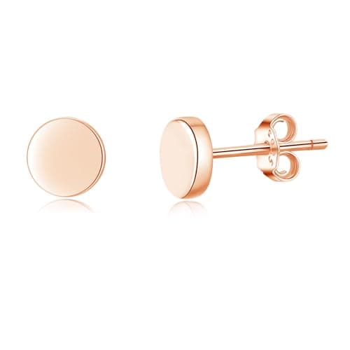 Image of Loutade Sterling Silver Stud Earrings for Women Girls, Hypoallergenic Rose Gold Flat Disc Studs Earrings for Pierced Ears, Minimalist 6mm Unisex Small Cartilage Rose Gold Sleeper Earrings Jewelry