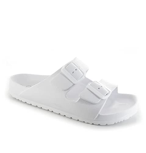 Image of ella Ladies Double Buckle Slides (White, uk_footwear_size_system, adult, women, numeric, medium, numeric_7)