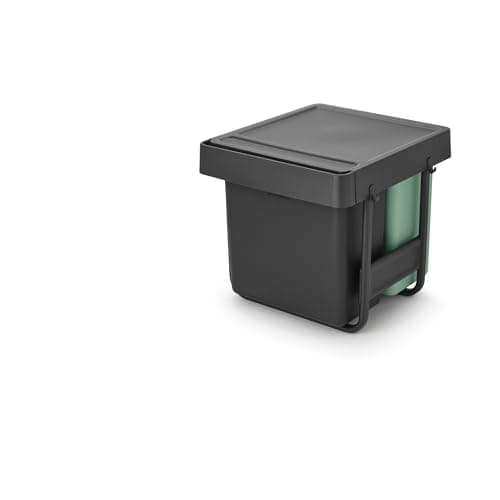 Image of Brabantia Sort & Go Pull Out Bin | 10+10+20L Built-in Under Sink Cupboard Bin Inside Door for Kitchen | Integrated Double Waste Recycling Unit with Smooth Rails, Removable Inner Buckets | Grey & Green