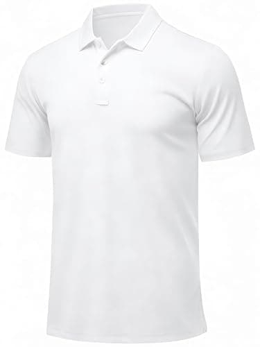 Image of Tansozer Mens Polo Shirts Breathable Golf Short Sleeve Gym Sports T-Shirt, White, XL