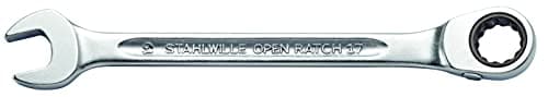 Image of STAHLWILLE No. 17 L Ratchet Combination Spanner Open-Ratch 15 mm Angled Ring Side Extremely Resilient Screw-Friendly