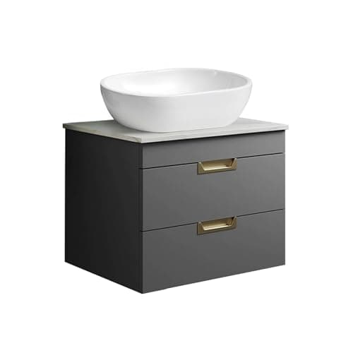 Image of BELOFAY 600mm Wall Mounted Vanity Unit with Basin | Two Soft-Close Drawers | Modern Floating Design with Countertop Basin & White Wooden Worktop, Waste Included (Tap & Trap Not Included)
