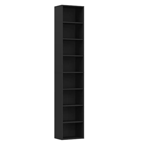 Image of Panana Wooden Cube Bookcase - 2/3/4/5/6 Tier Display Unit Tall Narrow Bookshelf for Office, Living Room, Bedroom Furniture (Black, 8-Tier)