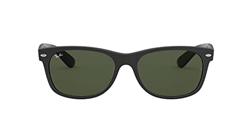 Image of Ray-Ban Unisex-Adult's New Wayfarer Sunglasses, Black Rubber Upper On Black Gloss and Green, 55