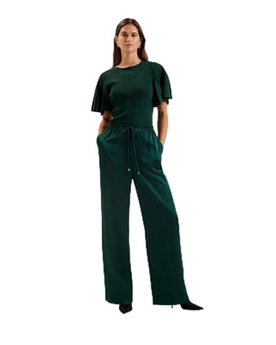 Image of Ted Baker Womens Wmt-umaibo-Satin Wide Leg Jogger Dress Pants, Dk-Green, 14 UK
