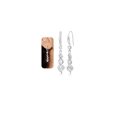 Image of YADOCA Sterling Silver Drop Earrings for Women, Silver Dangle Earrings with Cubic Zirconia Hypoallergenic Jewellery Gifts Mothers Day Valentines Birthday, Hook-silver