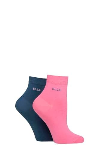 Image of ELLE Ladies Bamboo Ankle Socks - Soft Breathable Cooling Material, Mixture of Plains & Patterns, Fun,Colourful Multipack of 2 Size 4-8 (UK, Numeric, 4, 8, Regular, Regular, Seafarer)