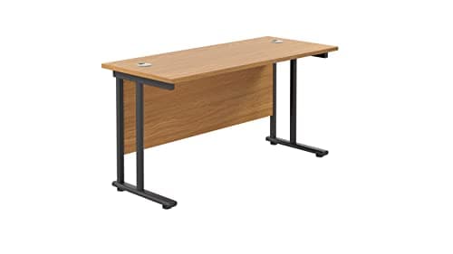 Image of Office Hippo Heavy Duty Rectangular Cantilever Office Desk, Home Office Desk, Office Table, Integrated Cable Ports, PC Desk For Office or Home, 5 Yr Wty - Black Frame/Oak Top, 120cm x 60cm